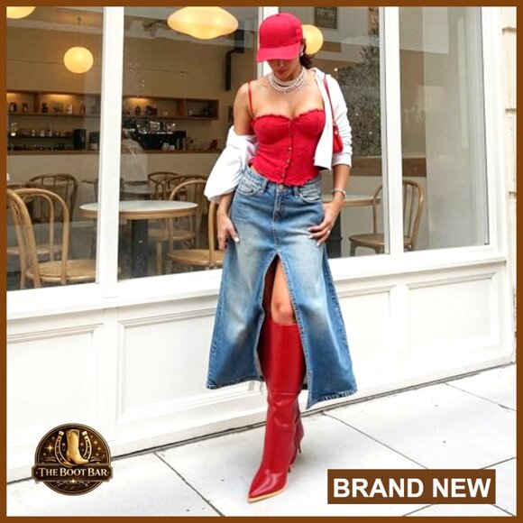 Knee High Boots Fold Over Stiletto Pointed Toe PU Vegan Leather - Picture 6 of 7